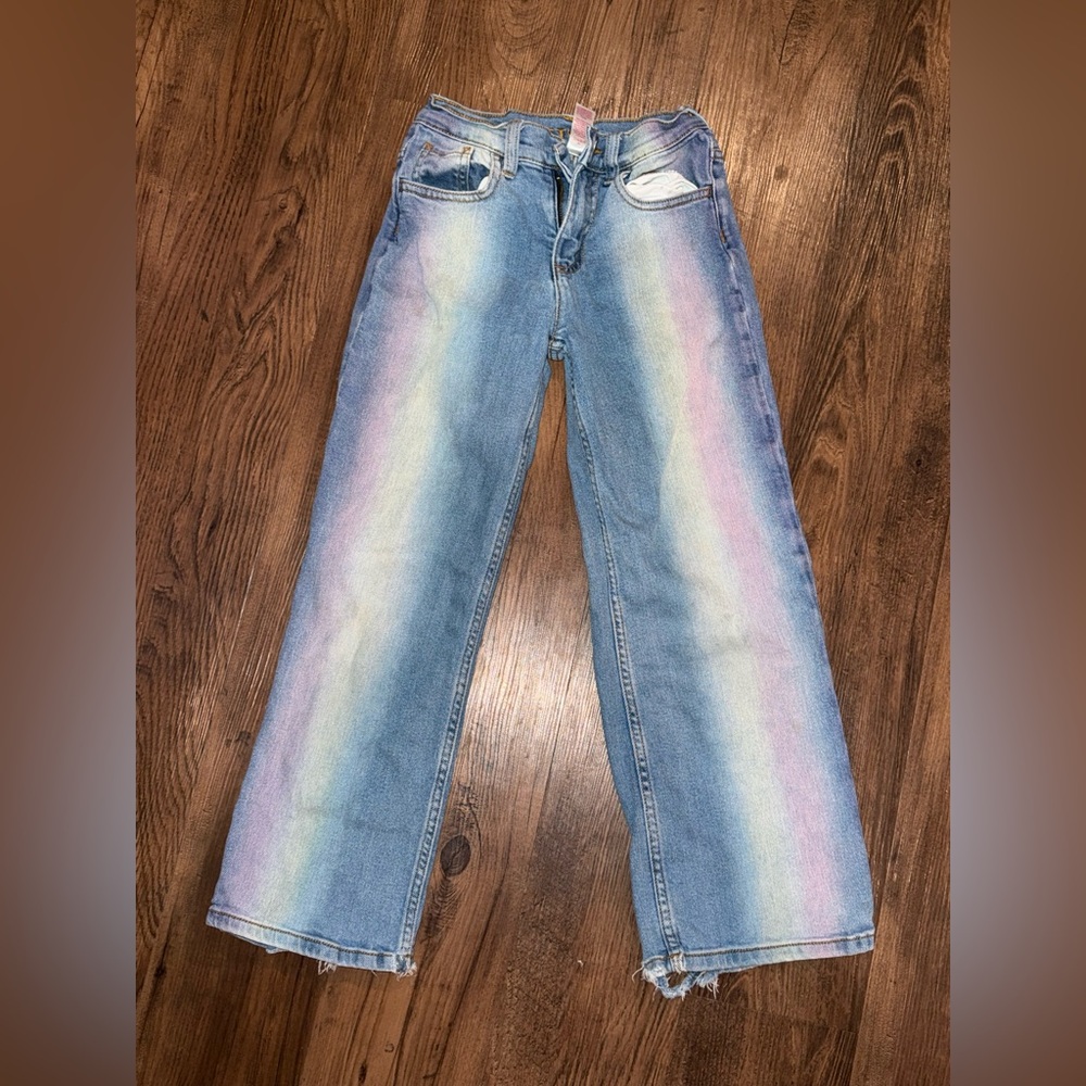 Girls Blue w/purple & white stripes Justice Jeans Size 8 Baggy Jean